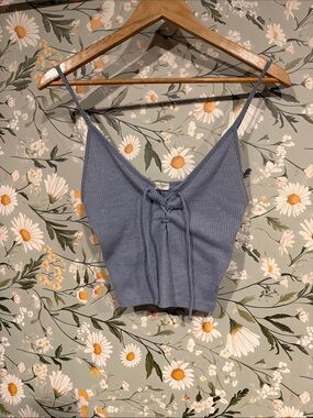 Brandy Melville Dusty Blue Ribbed Lace-Up Cami
